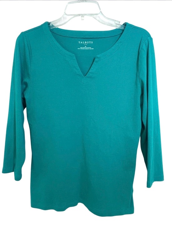 Talbots Tops - Talbots Women’s Teal Three-Quarter Sleeve Notch-Neck Top Size M